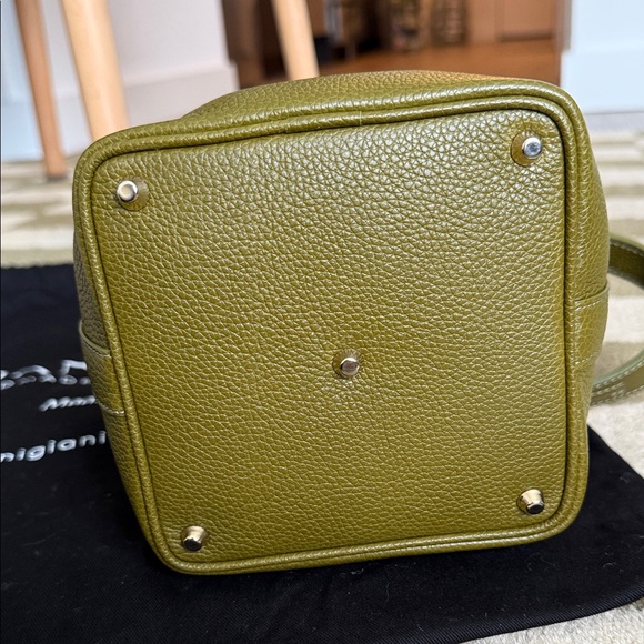 Olive Green Leather Bucket Bag by - Picture 6 of 8